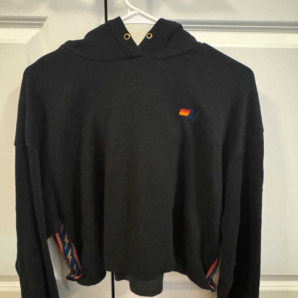 Aviator Nation Black Hoodie with Rainbow Accents